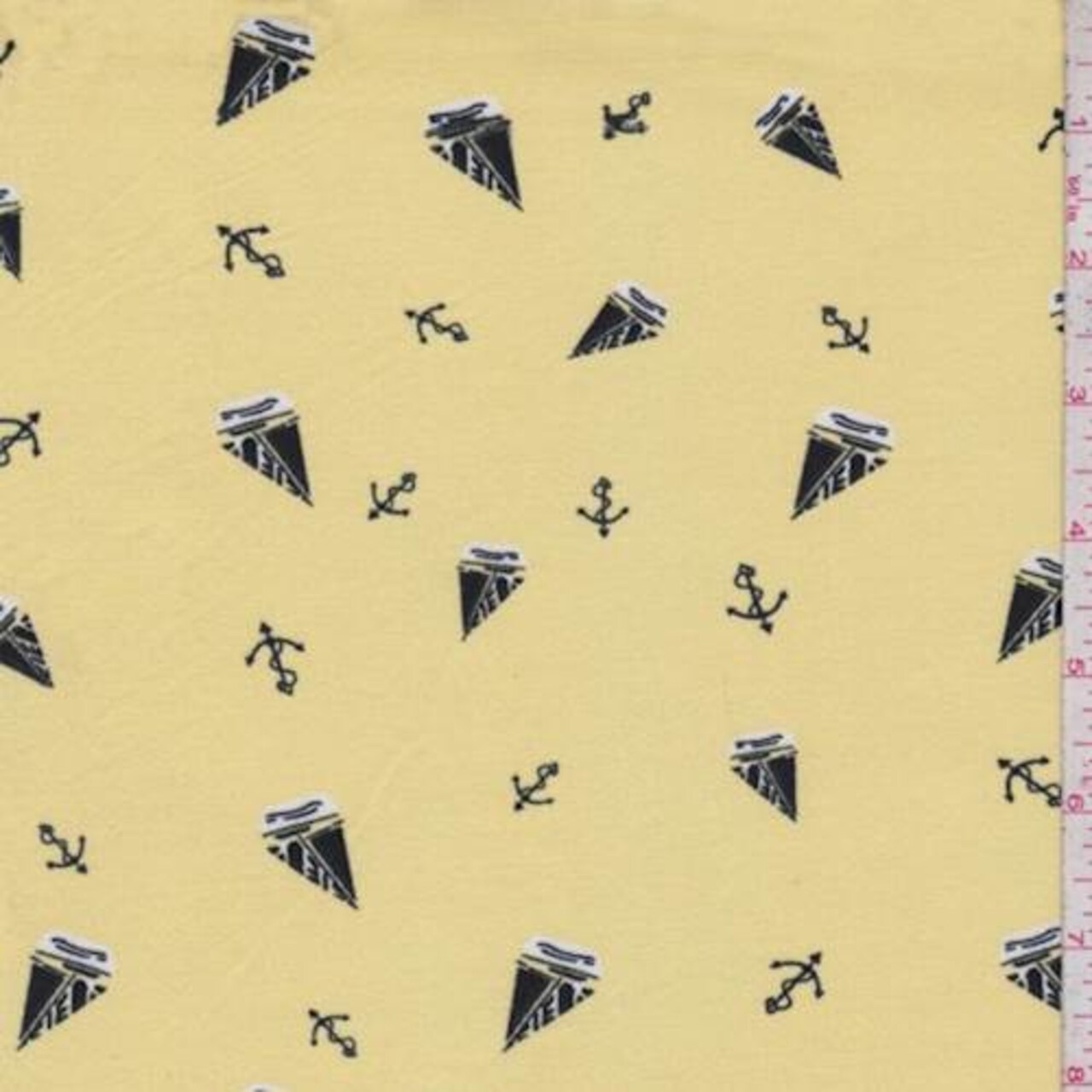 Yellow/Black/White Sailboat Double Brushed Jersey Knit Fabric By the Yard